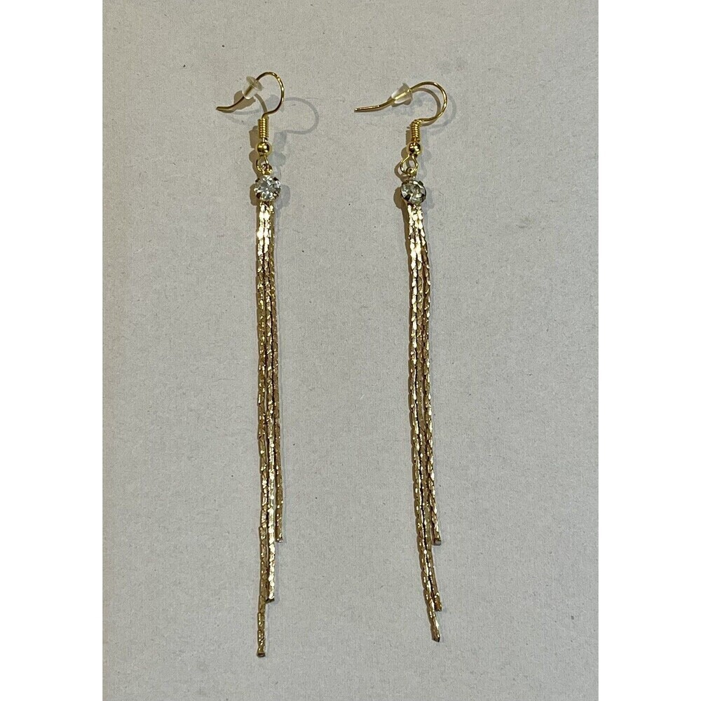Vintage Retro 80s Rhinestone Gold Tone Earrings Drop Dangle Fashion Costume